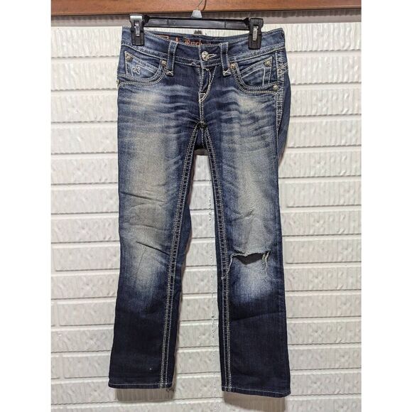 Rock Revival Women's Blue Light Wash Distressed Heather Capri Jeans Size 26 - Picture 1 of 10